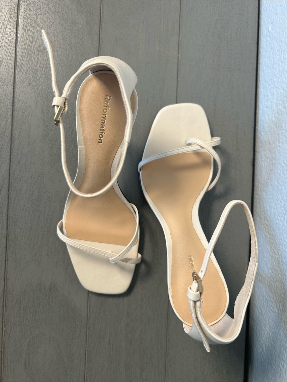 Reformation Gigi Cream Strappy Ankle-Strap Heels Anthropologie size 5 - Picture 5 of 10